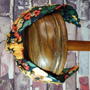 Floral Knotted Headband w/Crystal Accents